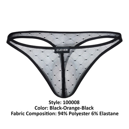 Black mesh thong with subtle orange dot pattern black trim and clever brand label from Clever 100008 3PK Australian Latin Thongs