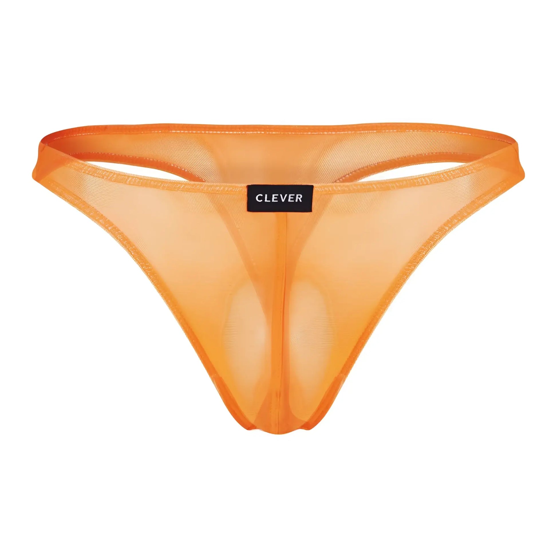 Orange sheer mesh thong with black clever brand label from clever 100008 3PK australian latin thongs set