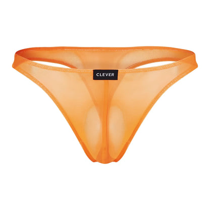 Orange sheer mesh thong with black clever brand label from clever 100008 3PK australian latin thongs set