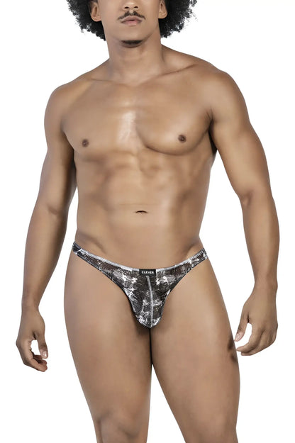 Black and silver patterned men’s briefs with clever brand label in clever 100008 3pk australian latin thongs color black-orange-black