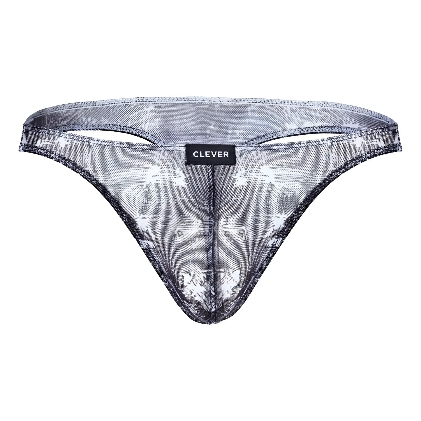 Black and white patterned sheer mesh thong with clever brand label in clever 100008 3pk australian latin thongs set