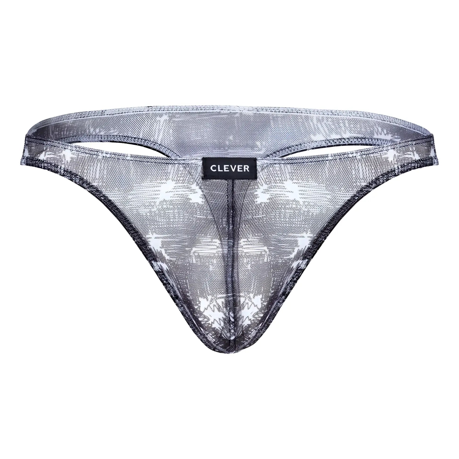 Black and white patterned sheer mesh thong with clever brand label in clever 100008 3pk australian latin thongs set