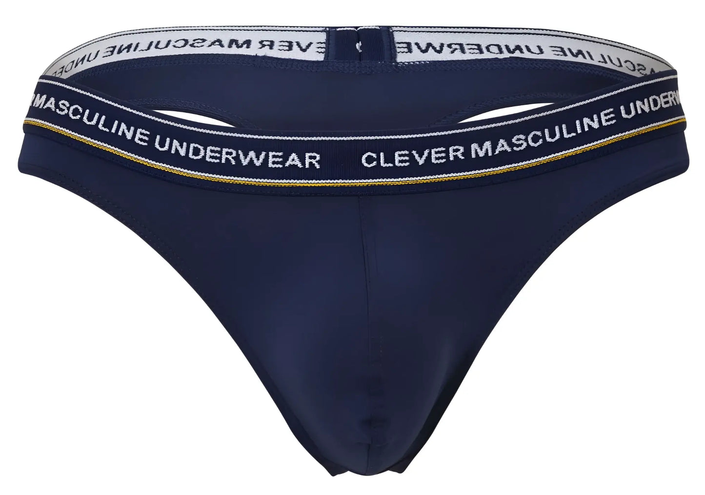 Navy blue men’s briefs with white and gold clever masculine underwear branded waistband from clever 100010 3PK Australian Latin thongs
