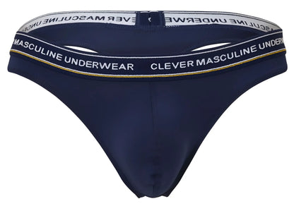 Navy blue men’s briefs with white and gold clever masculine underwear branded waistband from clever 100010 3PK Australian Latin thongs