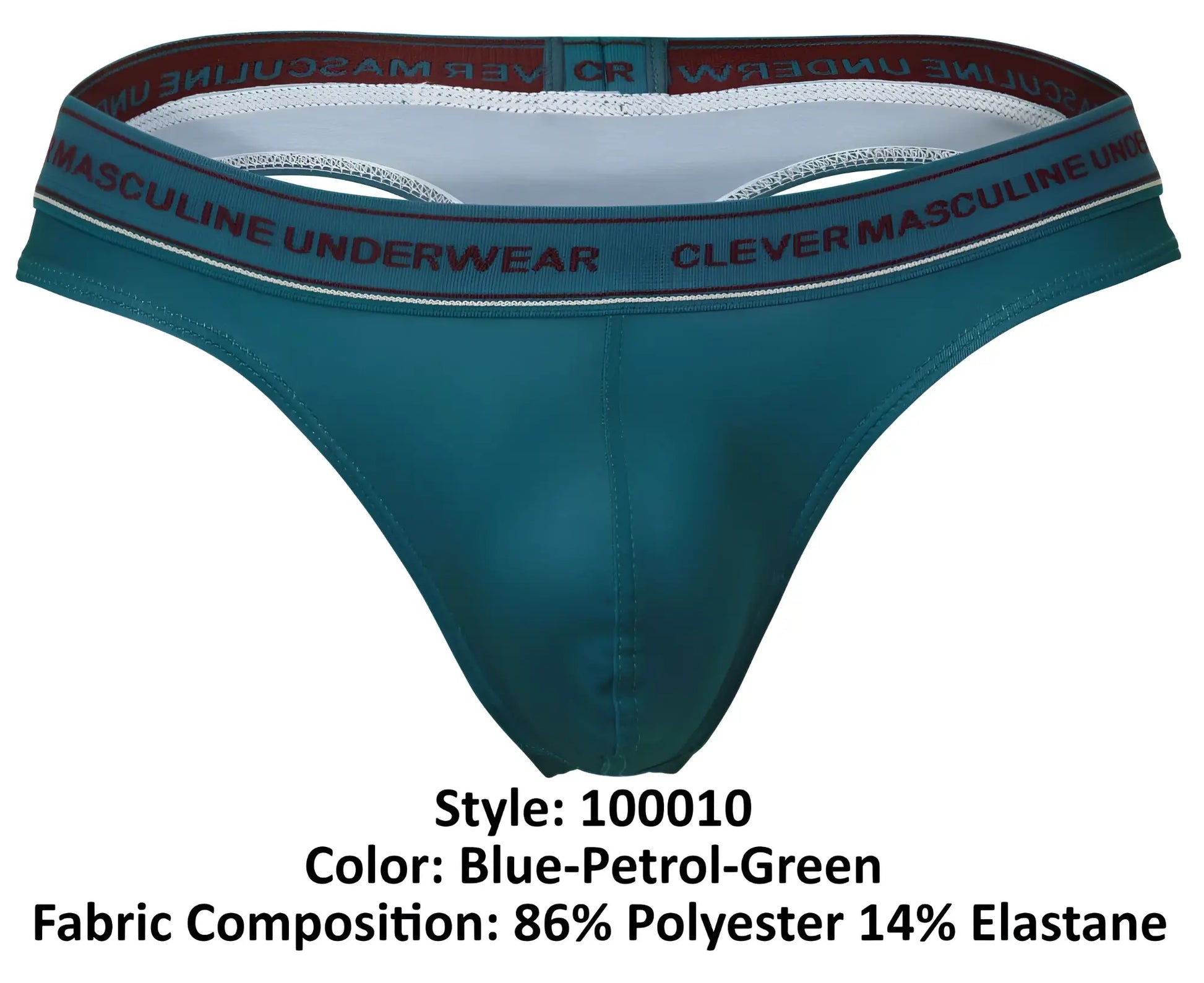 Teal blue-petrol-green clever 100010 men’s briefs with branded elastic waistband and clever masculine underwear text