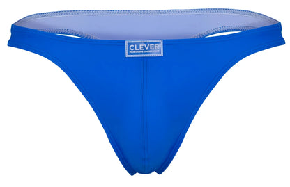 Bright blue clever brand thong with light gray interior lining and stitched trim from multi-colored pride 7pk set