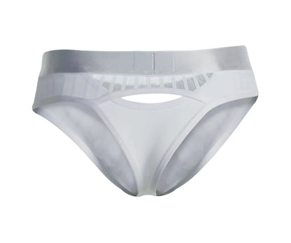 White clever 1034 lucerna thongs with silver mesh panel and elastic waistband showing front side