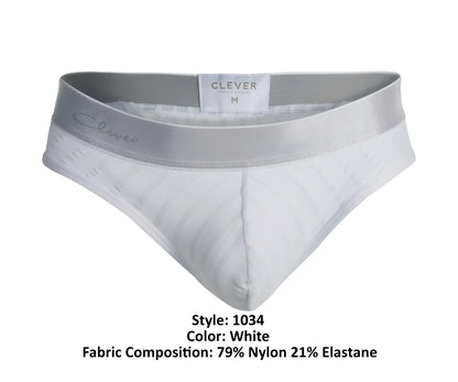 White clever 1034 lucerna briefs with satin gray waistband embroidered silver branding in front