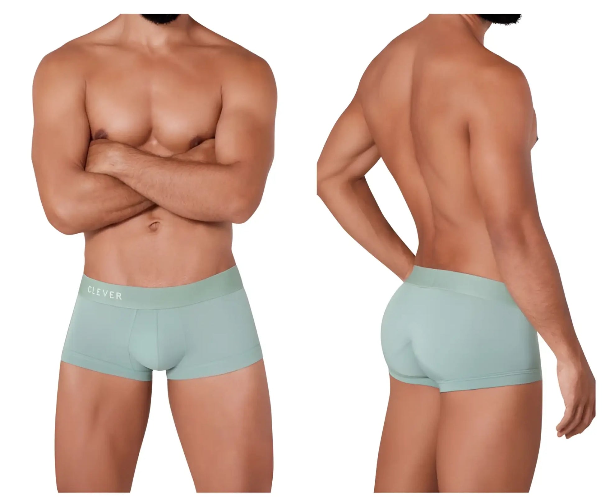 Mint green cotton briefs with a subtle clever logo on the waistband from clever 1306 tribe trunks color green collection