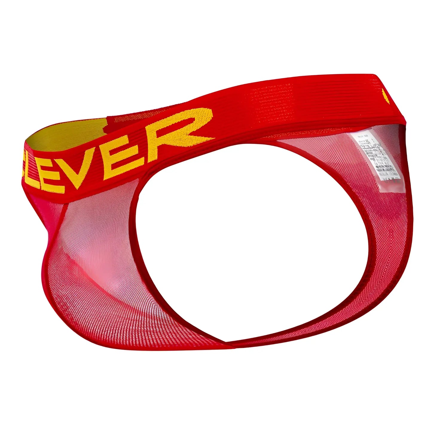 Red mesh clever 1411 wind thongs with bold yellow clever logo on waistband