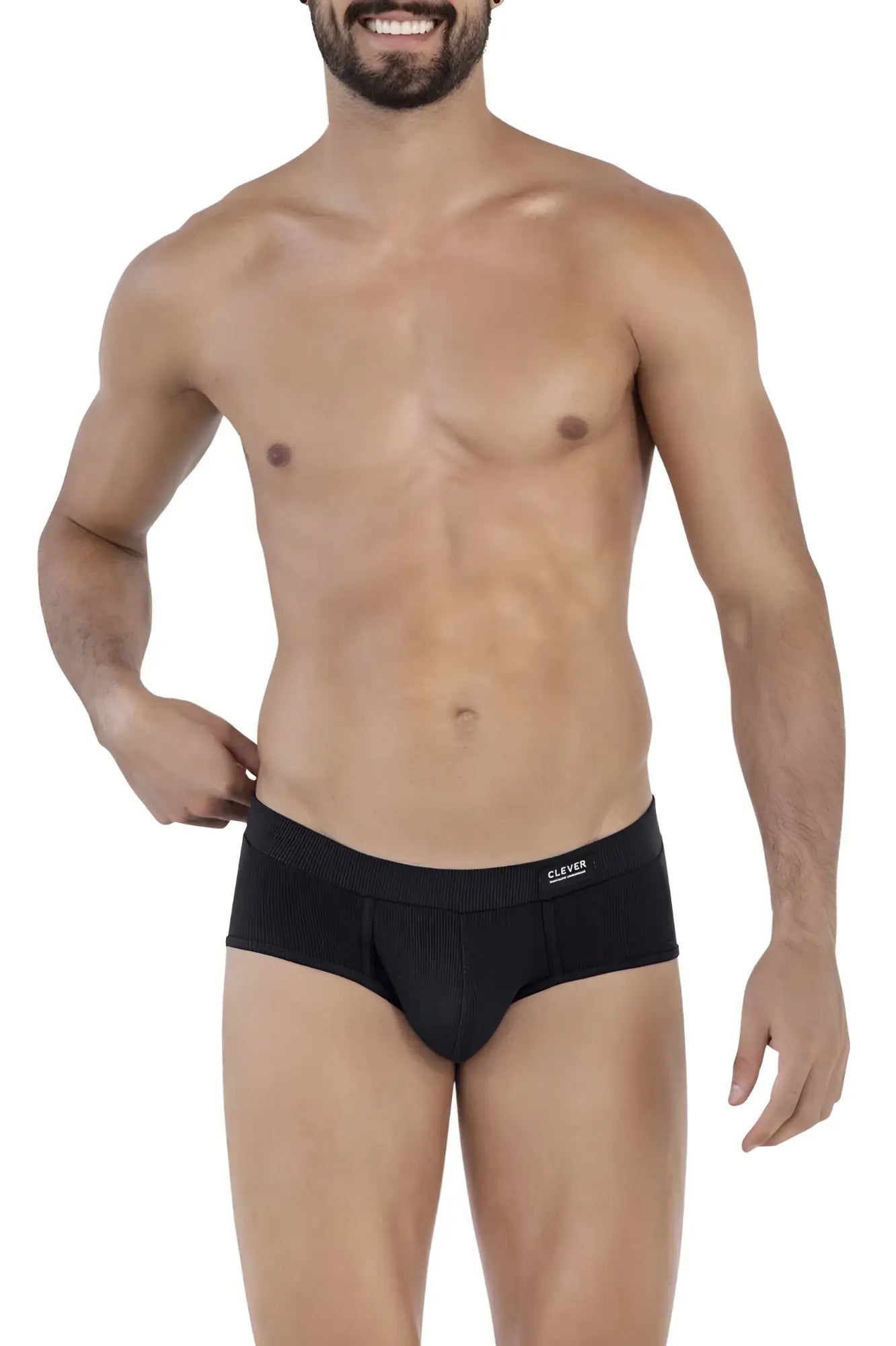 Black ribbed cotton clever 1605 spirit briefs with sleek form fitting design and embroidered waistband logo