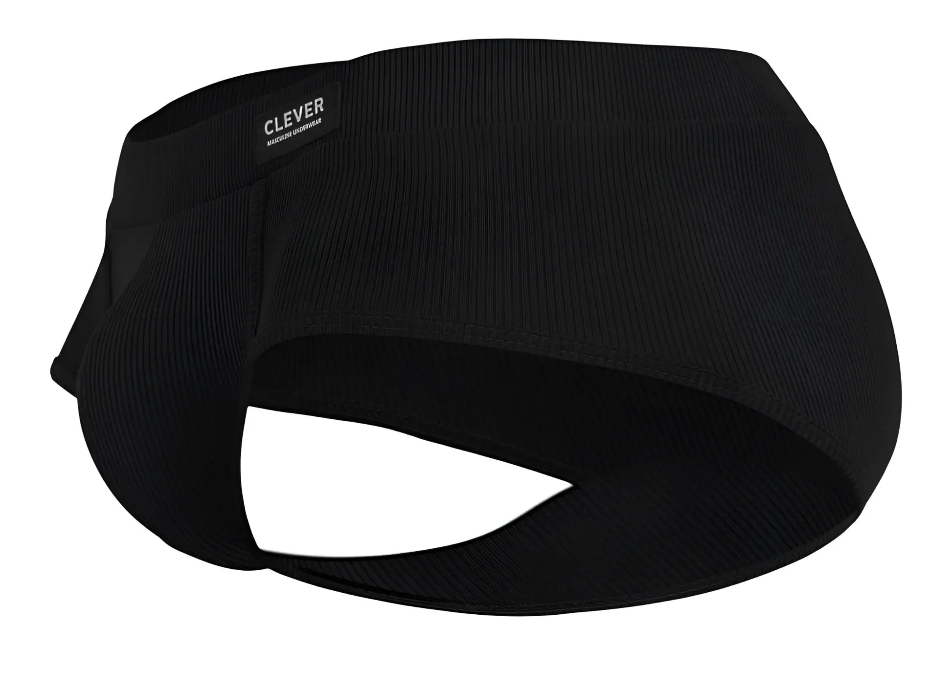 Black ribbed fabric headband with clever brand label featured inside shown with clever 1605 spirit briefs color black product