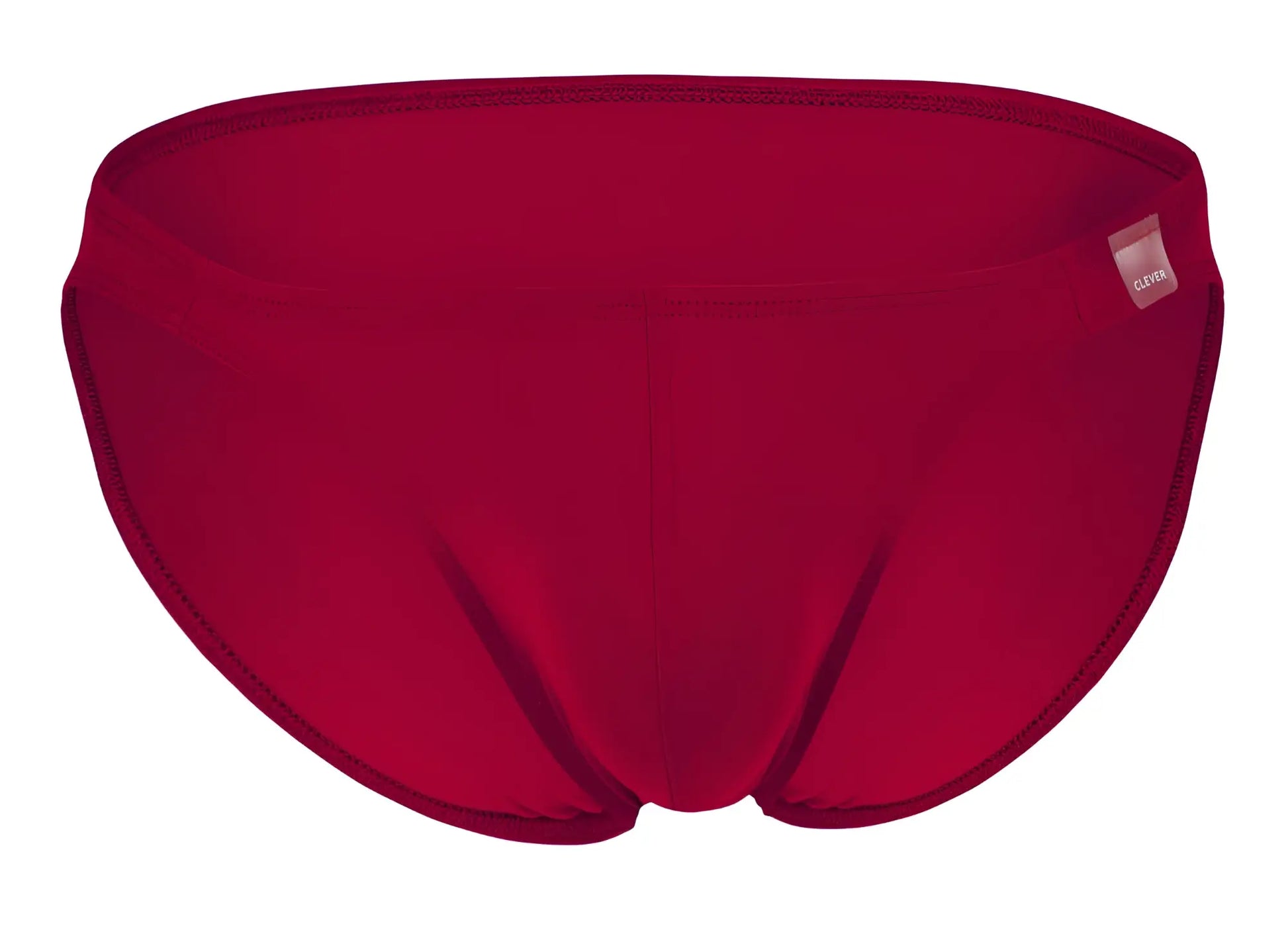 Solid red clever 1608 beatnik bikini swim trunks with smooth fabric finish and neatly stitched edges