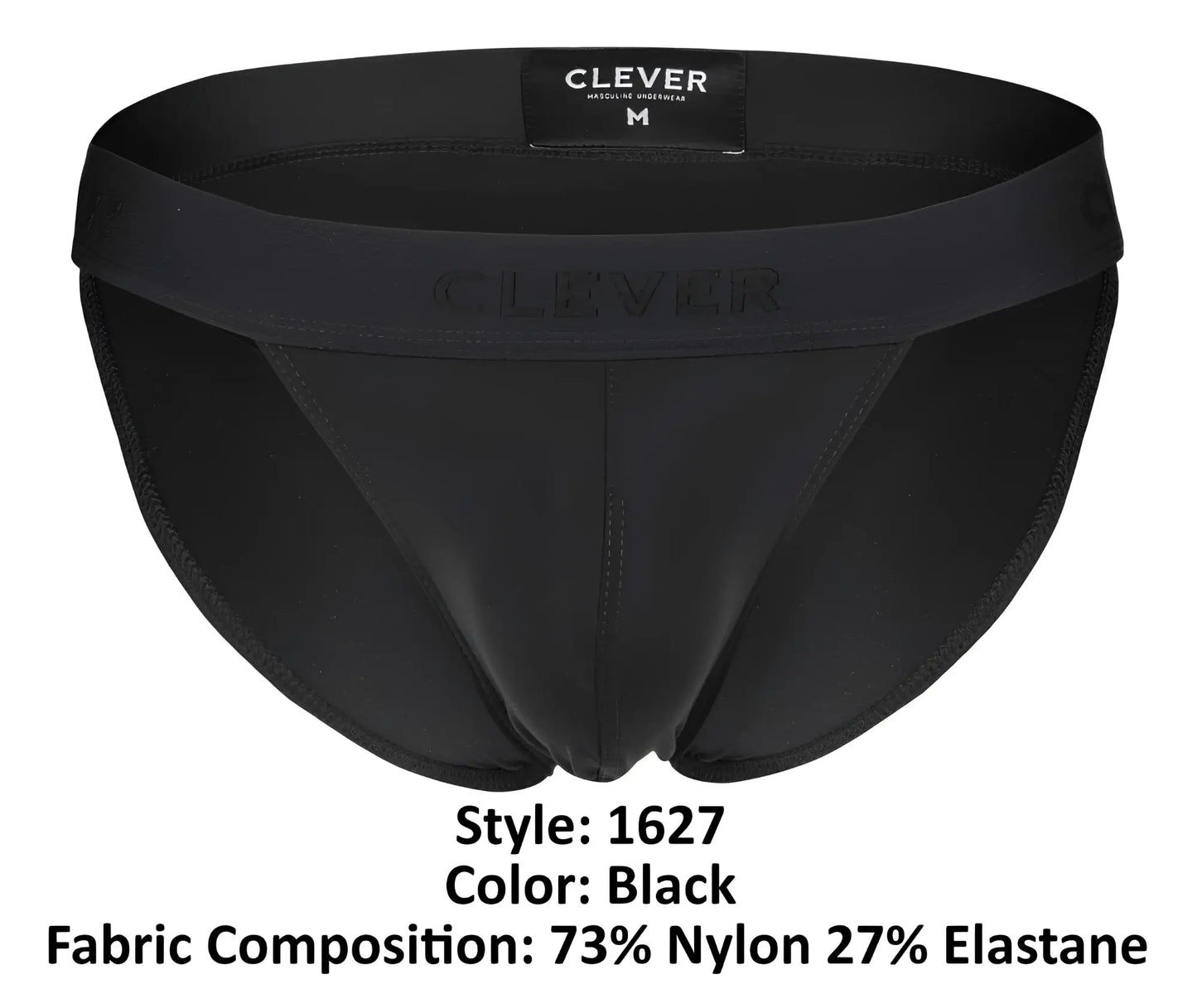 Black mens briefs clever 1627 deseo bikini in black made from 73% nylon 27% elastane shown from the back side