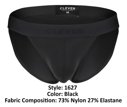 Black mens briefs clever 1627 deseo bikini in black made from 73% nylon 27% elastane shown from the back side