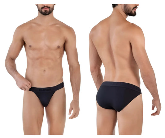 Black clever 1627 deseo bikini briefs with smooth form-fitting fabric and cleto embroidered waistband in black color