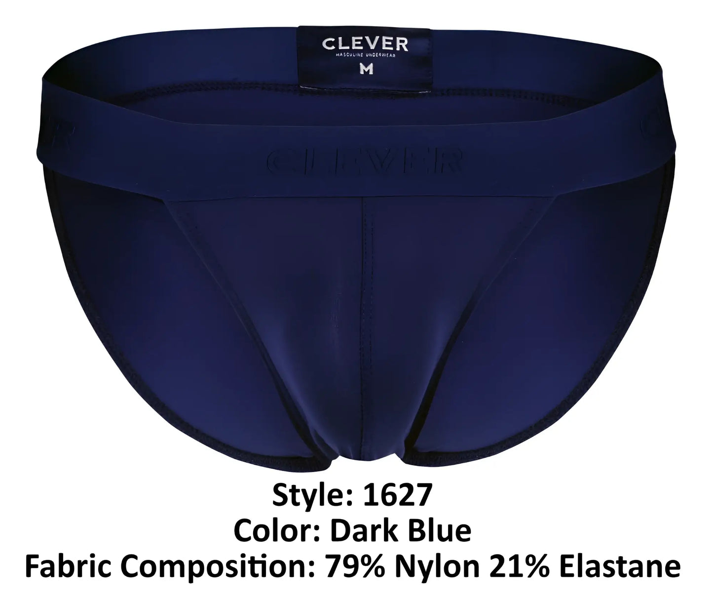 Dark blue clever 1627 deseo bikini briefs made from smooth nylon elastane blend with subtle embossed waistband