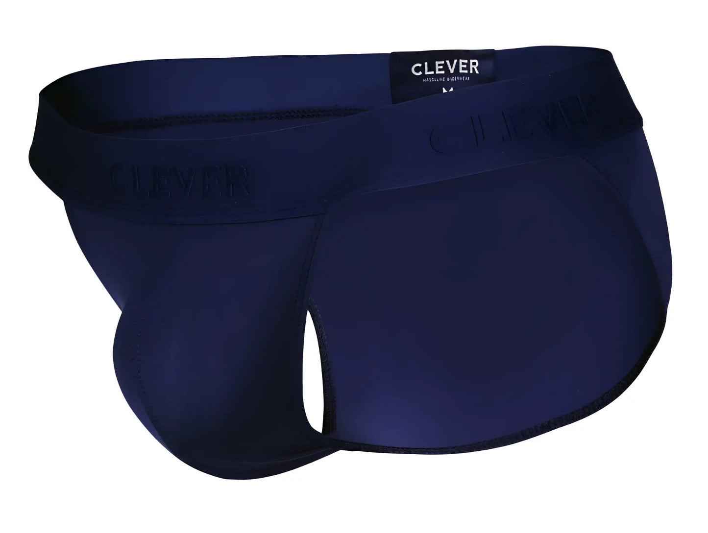 Navy blue clever 1627 deseo bikini men’s briefs with smooth form-fitting design and subtle embossed branding on the waistband