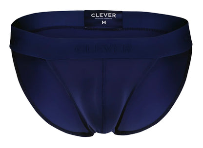 Navy blue men’s briefs by Clever 1627 Deseo Bikini featuring smooth fabric and elastic waistband with brand label