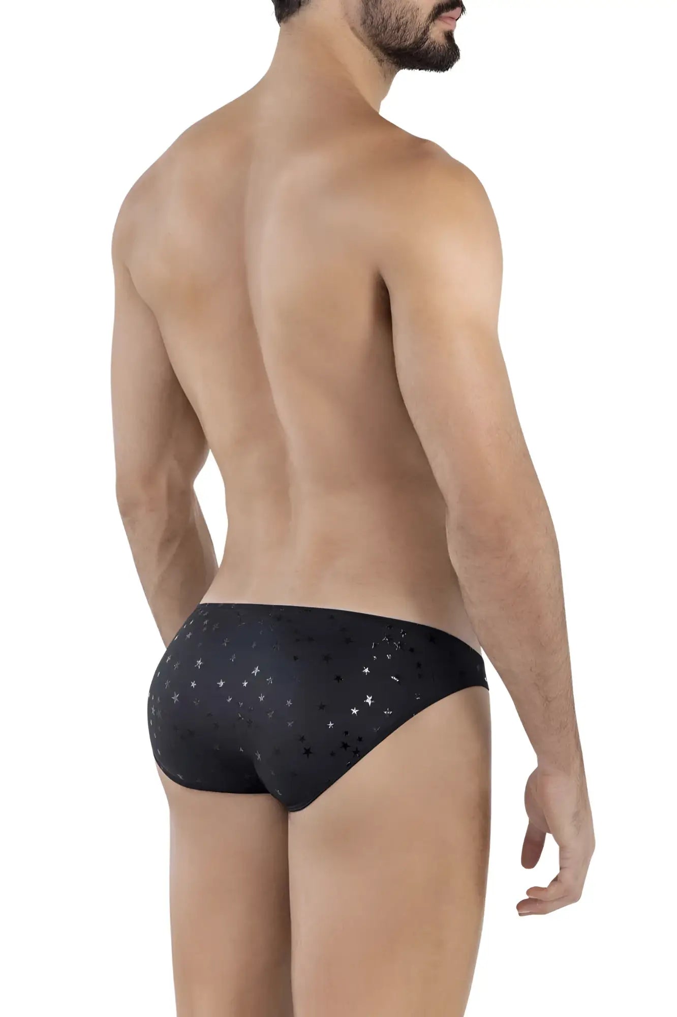 Black clever 1633 illusion bikini briefs with a subtle silver star pattern perfect for stylish everyday wear