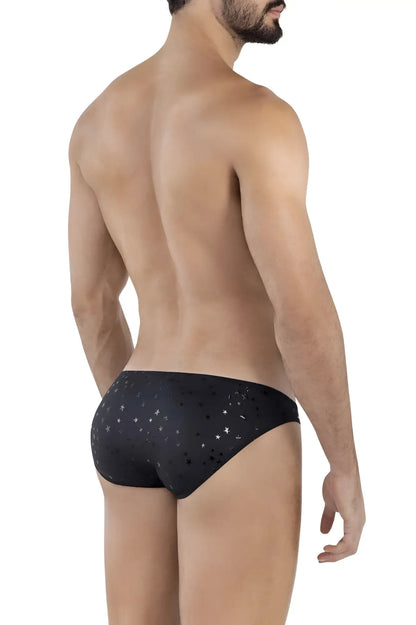 Black clever 1633 illusion bikini briefs with a subtle silver star pattern perfect for stylish everyday wear