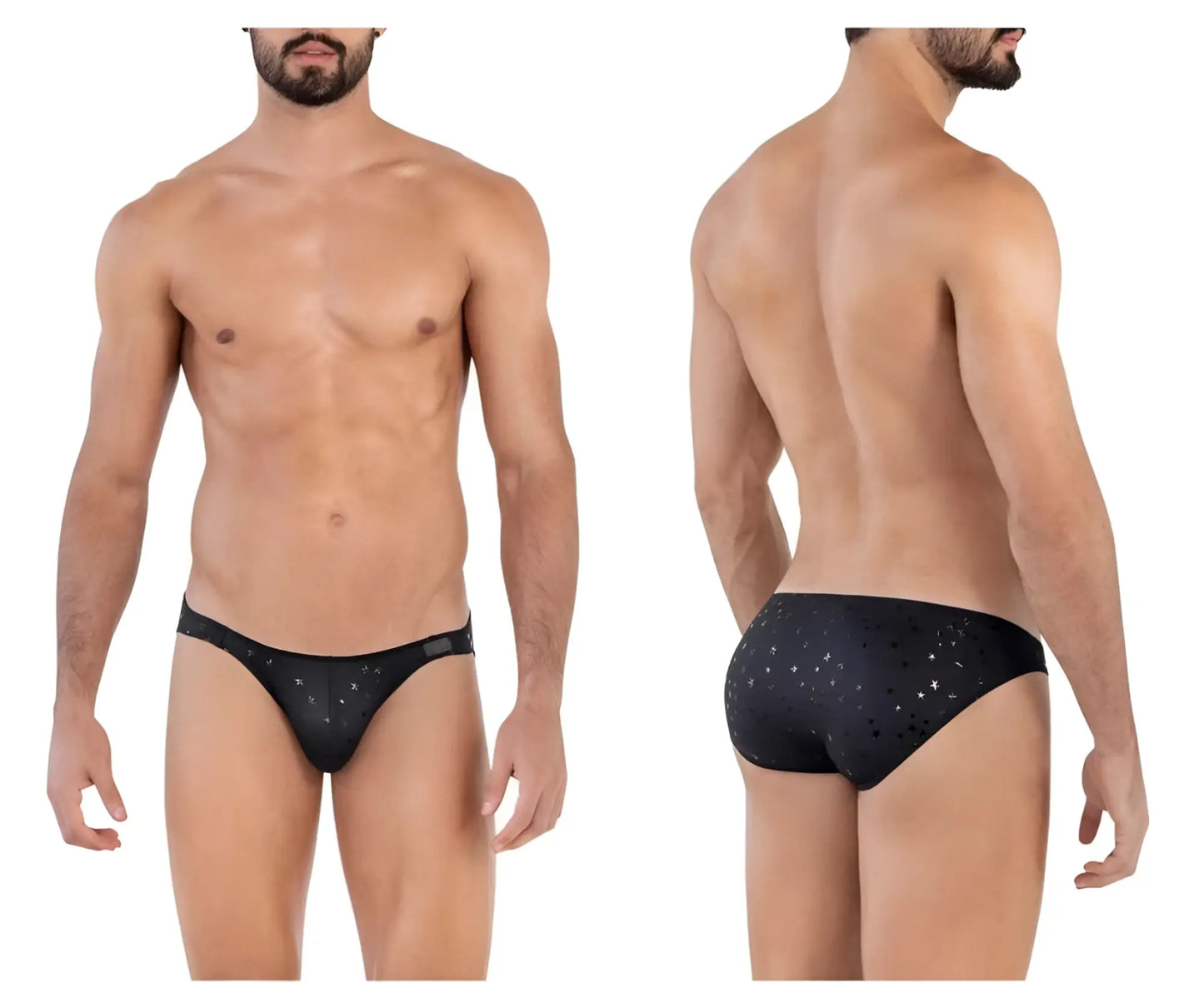 Black men’s briefs clever 1633 illusion bikini in black with subtle star pattern and comfortable fabric fit