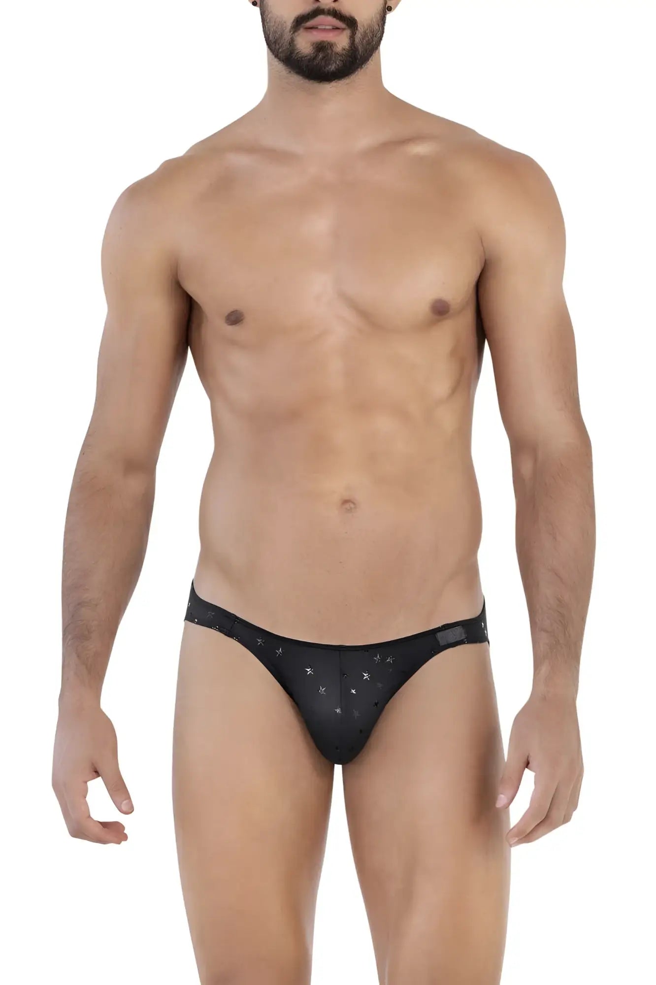 Black men’s briefs with star pattern clever 1633 illusion bikini in black cotton for everyday comfort