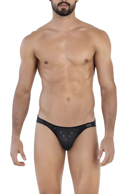 Black men’s briefs with star pattern clever 1633 illusion bikini in black cotton for everyday comfort