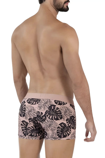 Pink clever 1635 pacif trunks boxer briefs with black and white tropical leaf pattern in soft fabric for everyday comfort