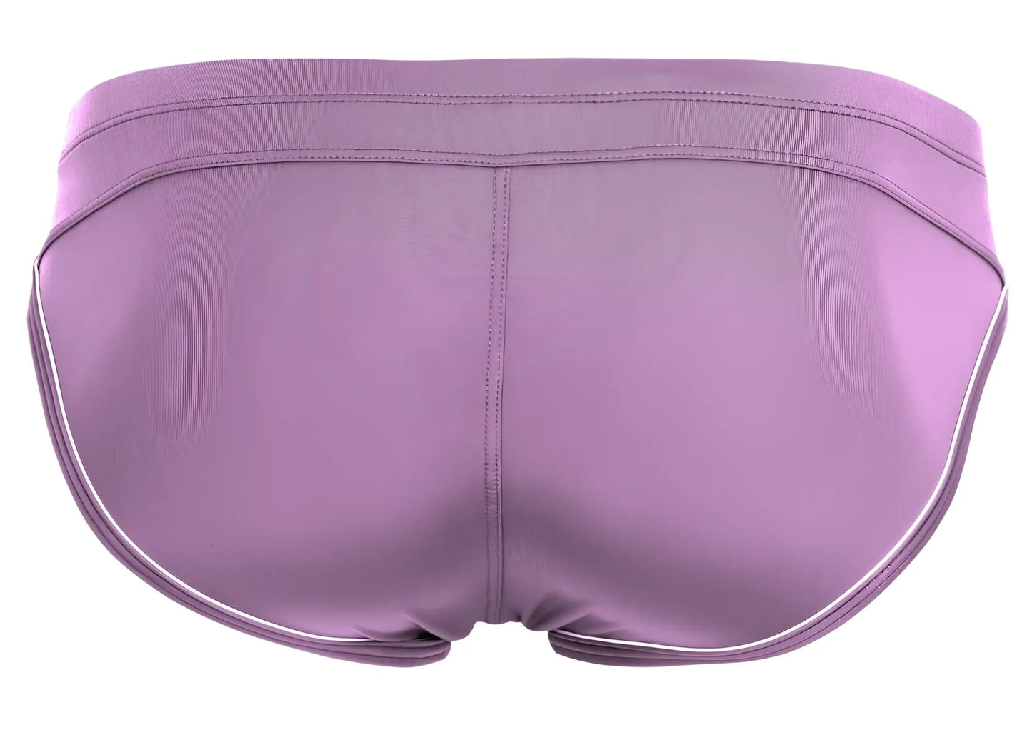 Purple clever 1656 mirage bikini briefs with white trim along waistband and leg openings for athletic use