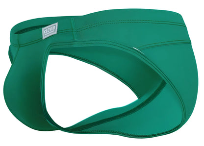 Green fabric briefs with clever brand label on waistband from clever 1656 mirage bikini color green collection