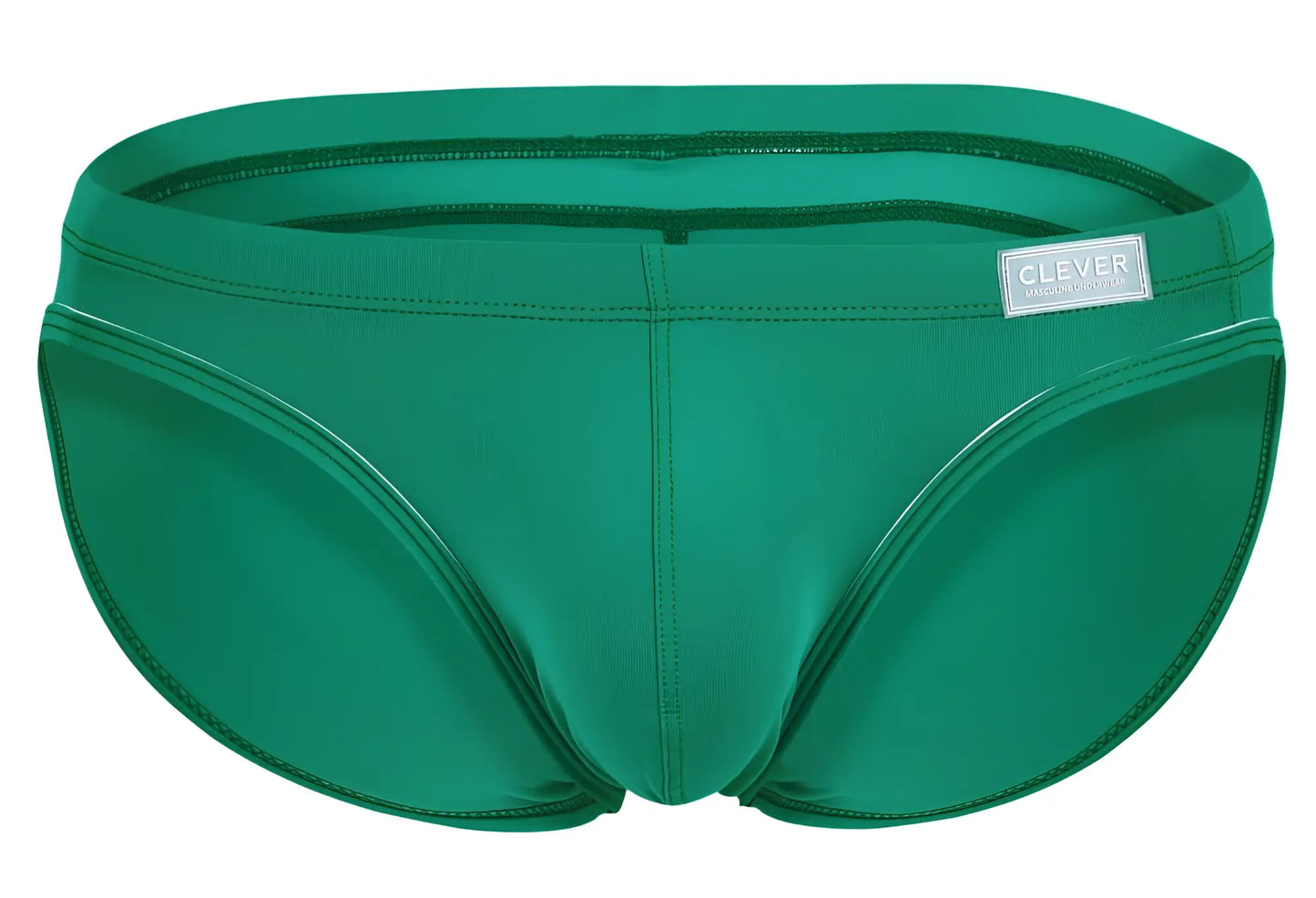 A sleek emerald green clever 1656 mirage bikini with smooth stretchy fabric and subtle seam detailing
