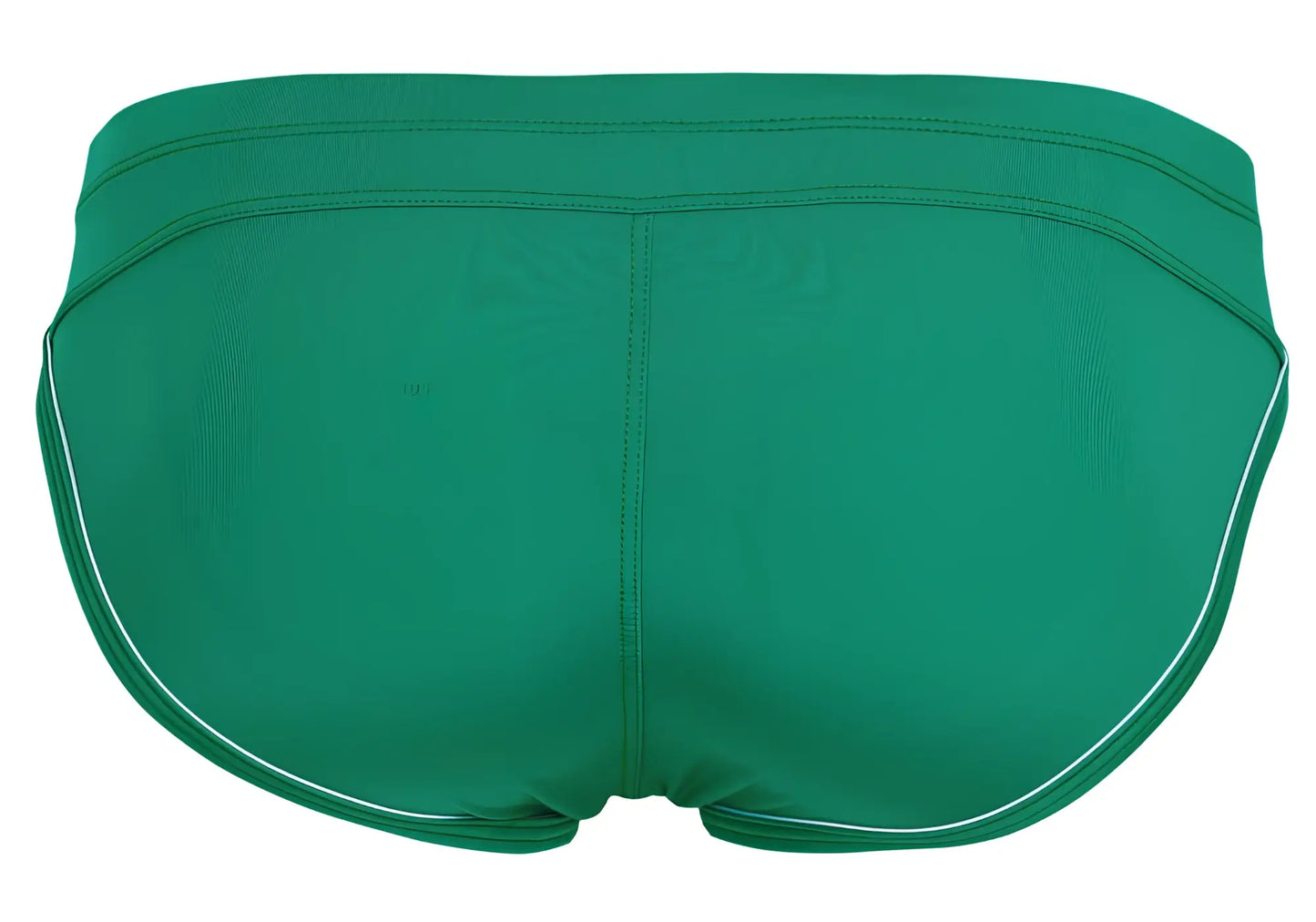 Green swim trunks with white trim on waistband and legs from clever 1656 mirage bikini color green collection