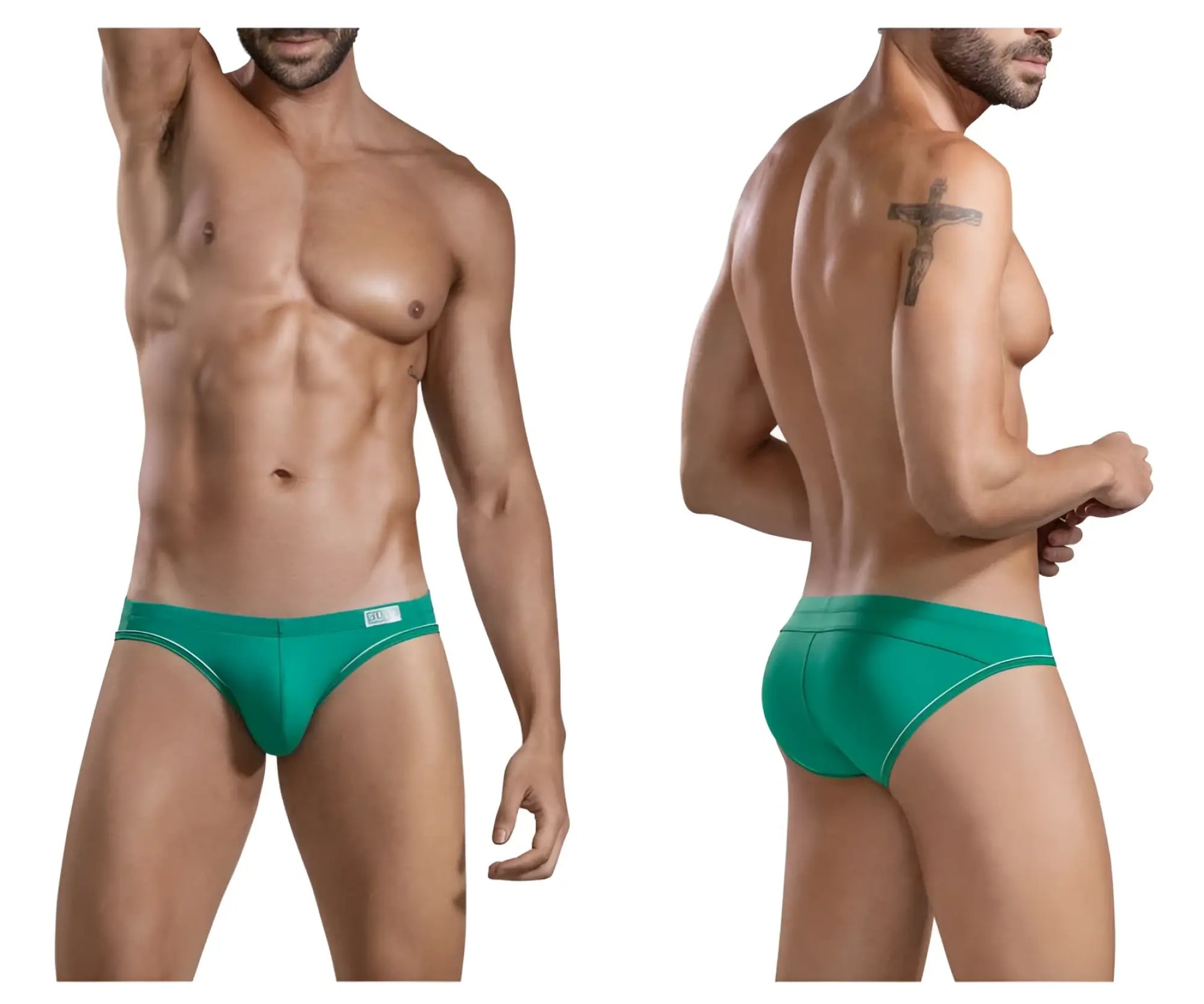 Teal athletic briefs with white trim from clever 1656 mirage bikini in green designed for active wear
