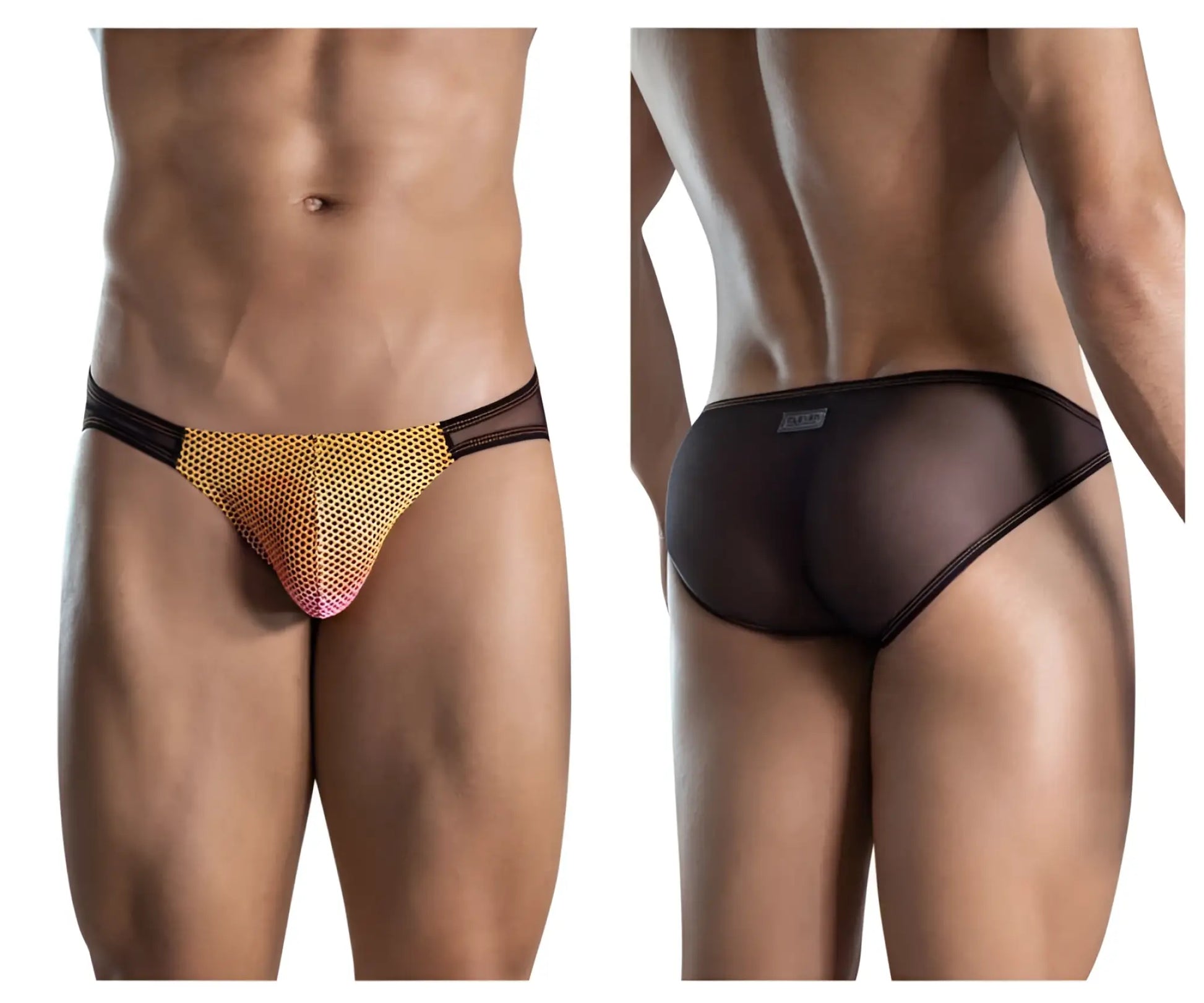 Clever 1657 mockery bikini color orange black and gold mesh briefs with gradient pink to yellow front pattern