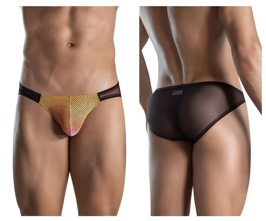 Clever 1657 mockery bikini color orange black and gold mesh briefs with gradient pink to yellow front pattern