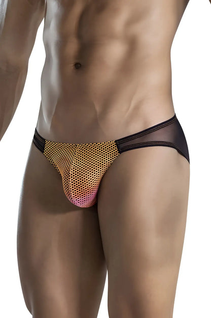 Black mesh briefs with a gradient orange to pink honeycomb pattern clever 1657 mockery bikini color orange
