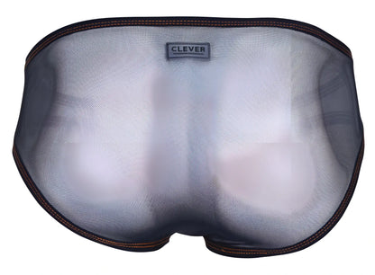 Dark gray mesh briefs with brown stitching and clever brand label in clever 1657 mockery bikini color orange design