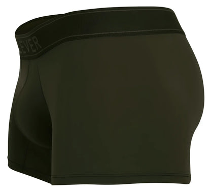 Black everlane boxer briefs with smooth form-fitting fabric and subtle waistband branding in clever 1668 britanica green color