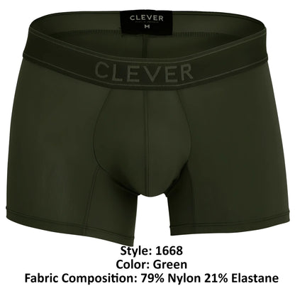 Olive green clever 1668 britanica men’s boxer briefs with clever waistband branding and black size m label