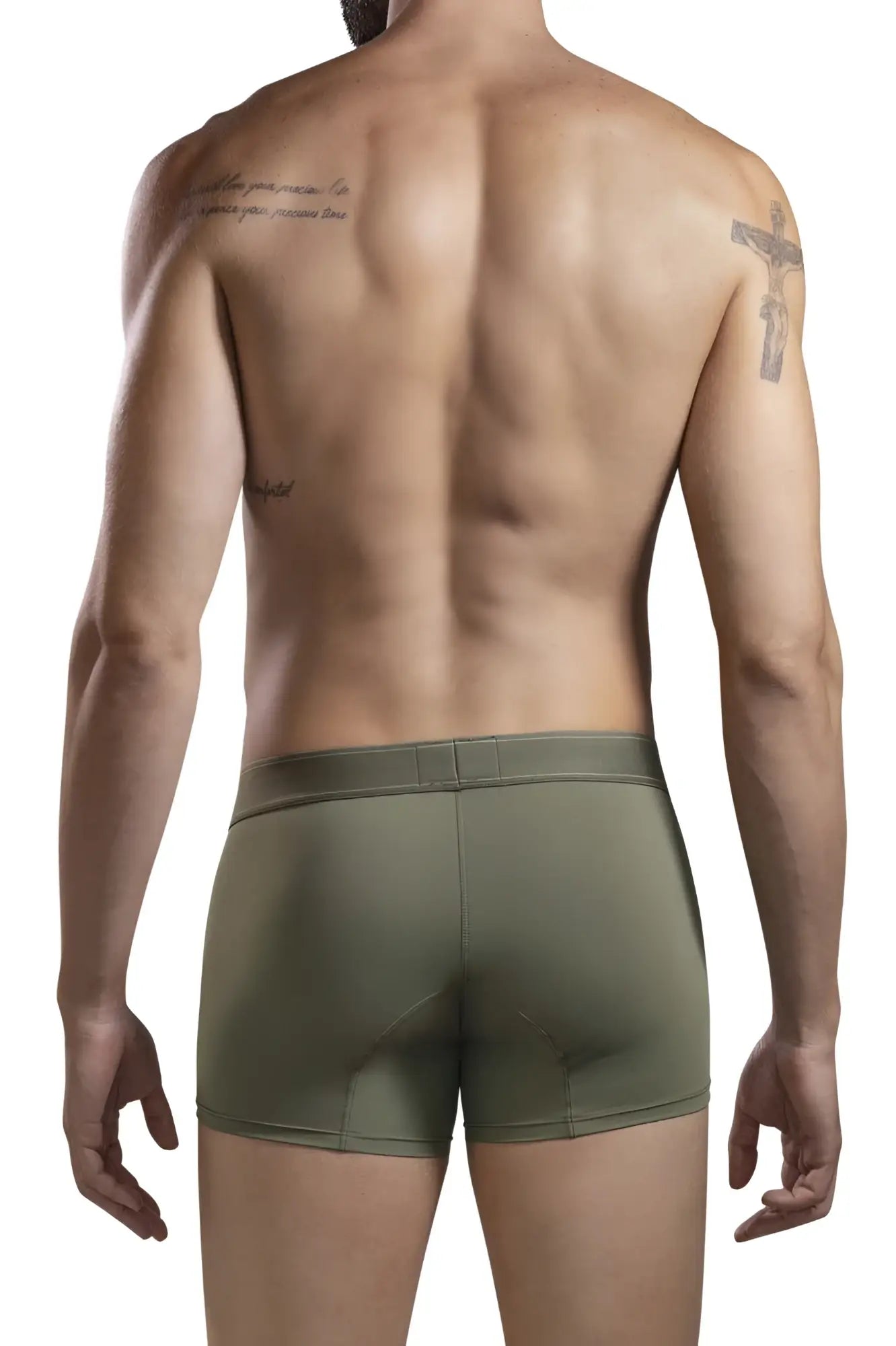 Olive green clever 1668 britanica trunks made of stretch cotton briefs shown from the back side