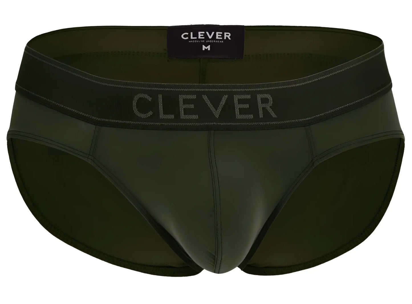 Dark olive green clever 1670 brittanica briefs for men with matching elastic waistband and subtle gray brand lettering
