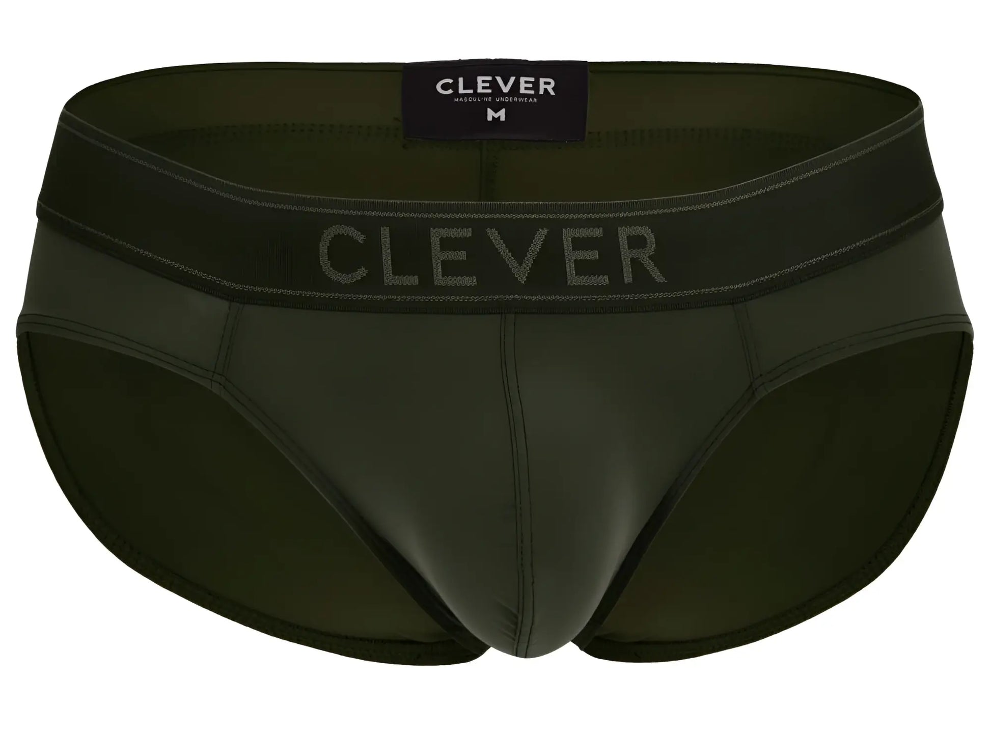 Dark olive green clever 1670 brittanica briefs for men with matching elastic waistband and subtle gray brand lettering