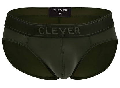 Dark olive green clever 1670 brittanica briefs for men with matching elastic waistband and subtle gray brand lettering