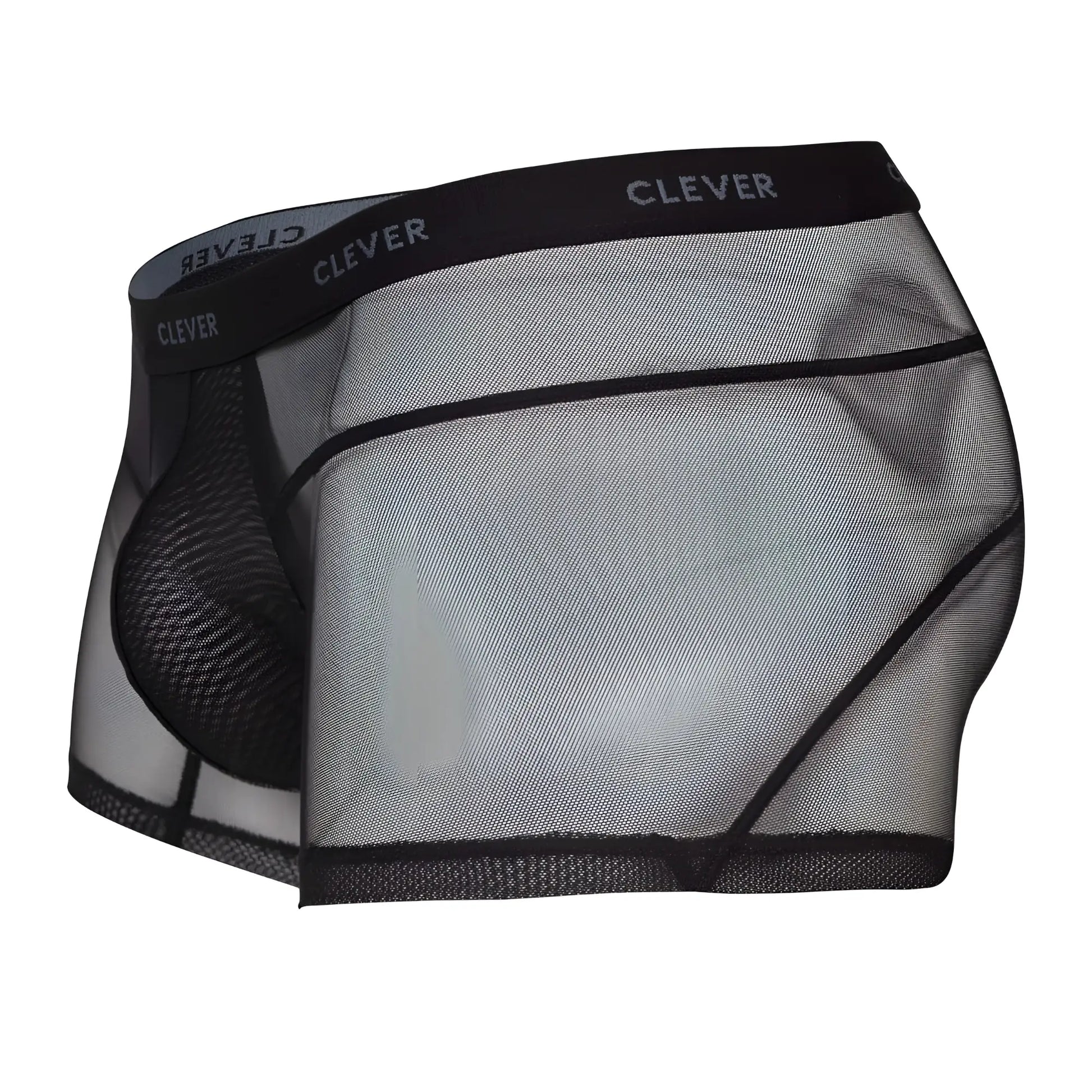 Clever 1673 legend trunks black mesh boxer briefs with reinforced pouch and gray clever waistband branding