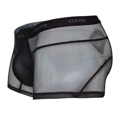 Clever 1673 legend trunks black mesh boxer briefs with reinforced pouch and gray clever waistband branding