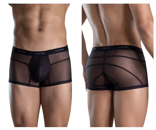 Black sheer mesh briefs with solid inner panel and elastic waistband branded clever from clever 1673 legend trunks