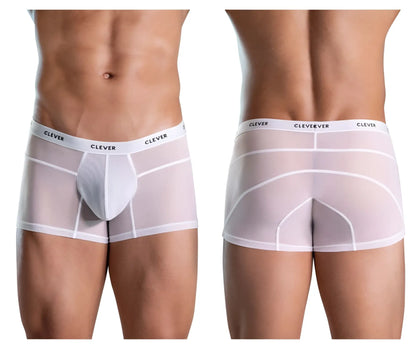 Transparent white clever 1673 legend trunks boxer briefs with supportive pouch and reinforced seams waistband logo