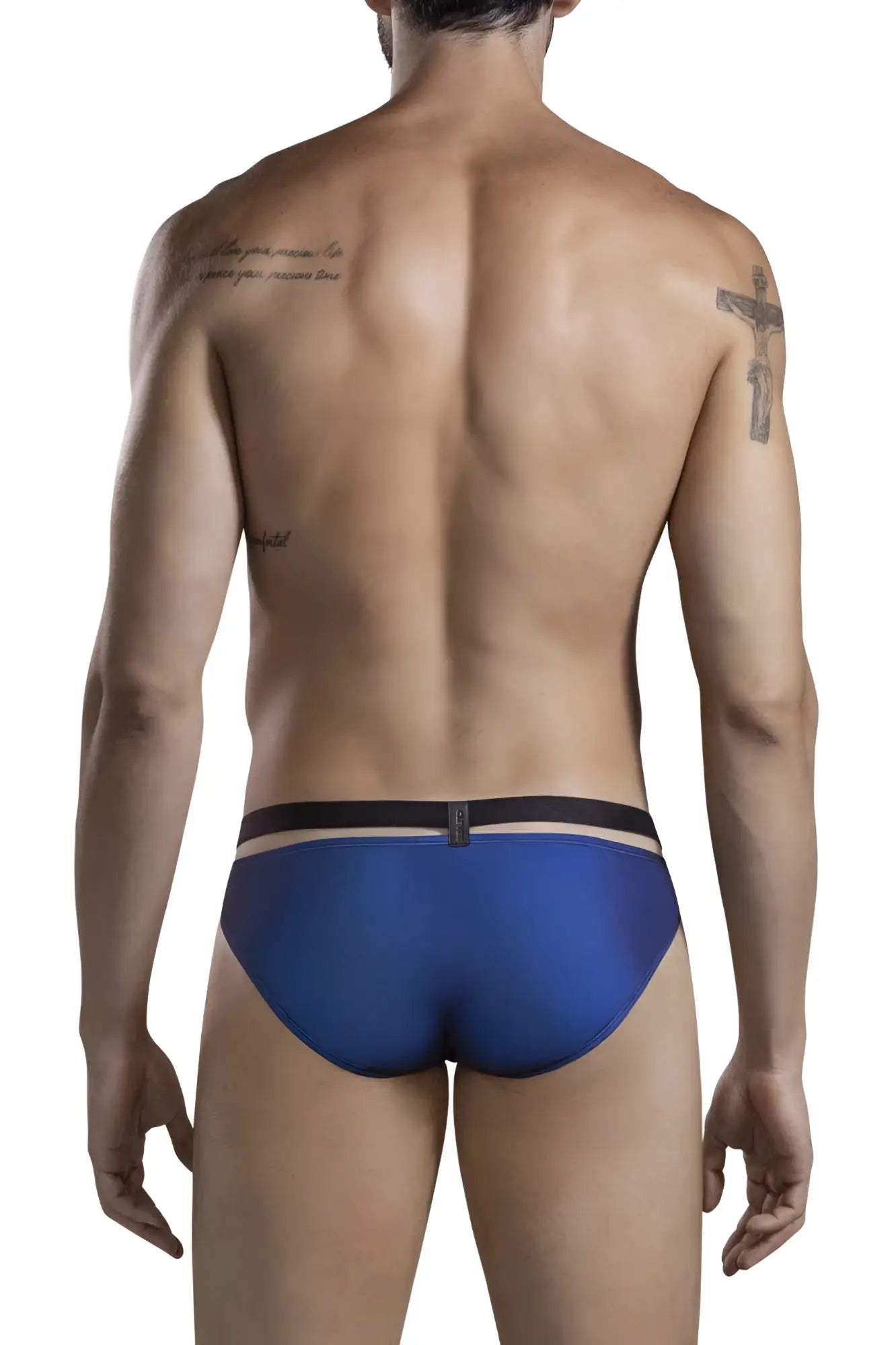 Clever 1675 eroticism bikini in blue swim trunks with black waistband and beige trim for stylish beachwear