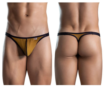 Gold and black clever 1676 eroticism thong in sleek minimalist design highlighting color orange details